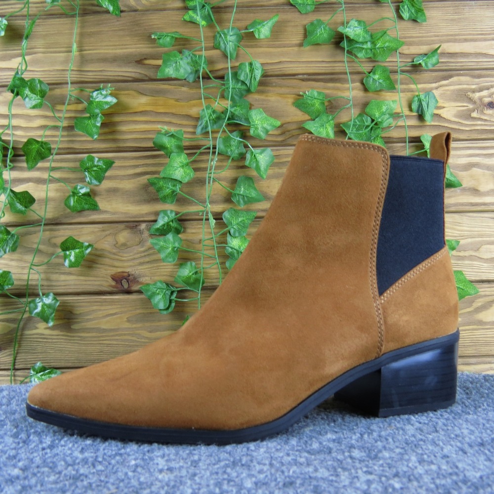 A New Day Women's Brown Ankle Boots Pointed Toe‎ Textile Block Heel Booties 9.5